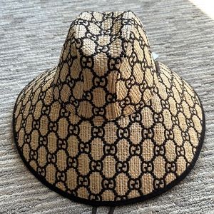 Gucci Unisex GG Raffia Wide Brim Wicker Hat